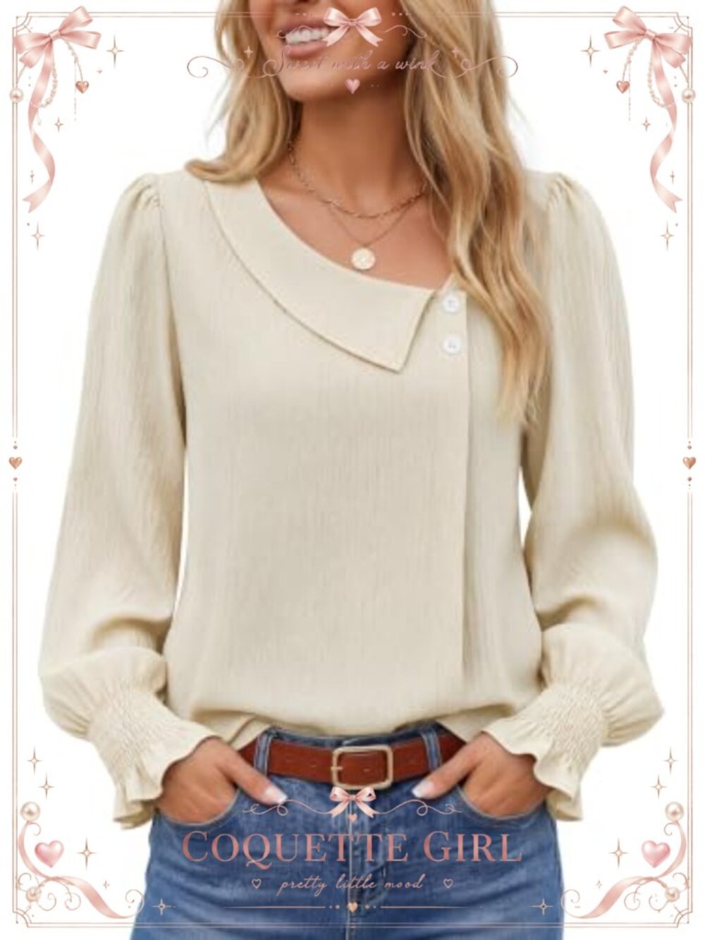 Women's Asymmetric Neck Long Sleeve Blouse Button Front Dressy Casual Top